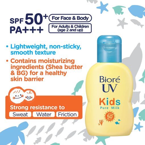 Biore UV Kids Pure Milk Sunscreen SPF50+ PA+++ 70ml - Image 5