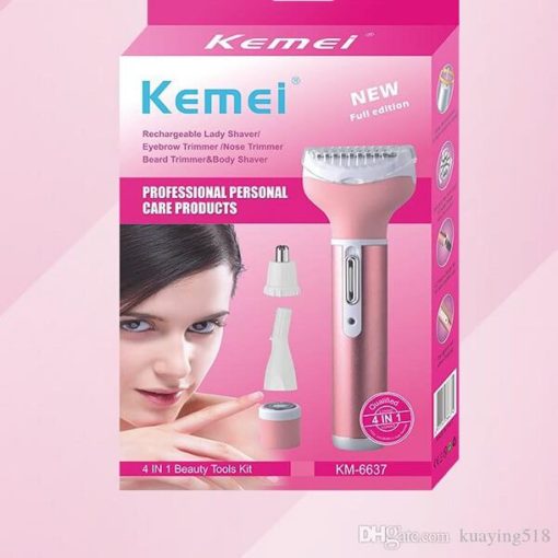Kemei km-6637 Multifunctional Electric Rechargeable 4 in 1 Lady Shaver - Image 1