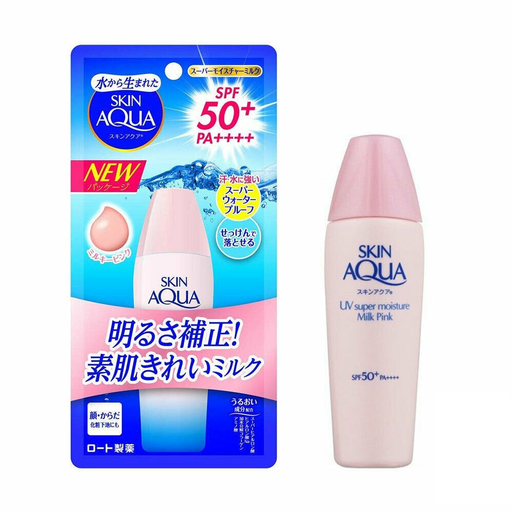 4egZoUq59BH0z4w1FKWnYg82XbWQzAJHbMpwM9d8 Skin Aqua Super Moisture Milk Sunscreen SPF50+ PA++++ Pink 40ml - Image 1