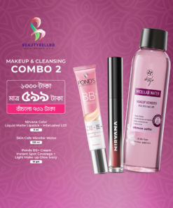 Makeup & Cleansing Combo 2 ( Nirvana Color Lipstick - Infatuated, Skin Cafe Micellar Water, Ponds BB+ Cream - Ivory)