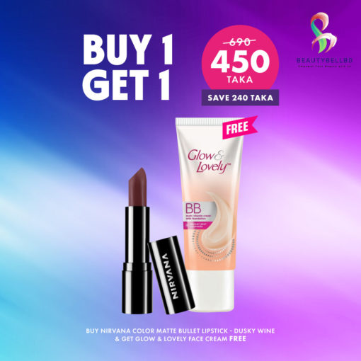 Buy Nirvana Color Matte Bullet Lipstick - Dusky Wine and Get Glow & Lovely Face Cream Free - Image 1