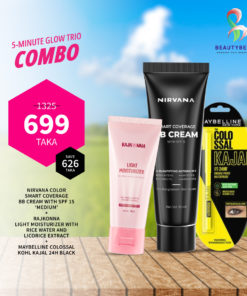 5-Minute Glow Trio (Nirvana Color Bb Cream - Medium + Rajkonna Light Moisturizer + Maybelline Colossal Kohl Kajal )