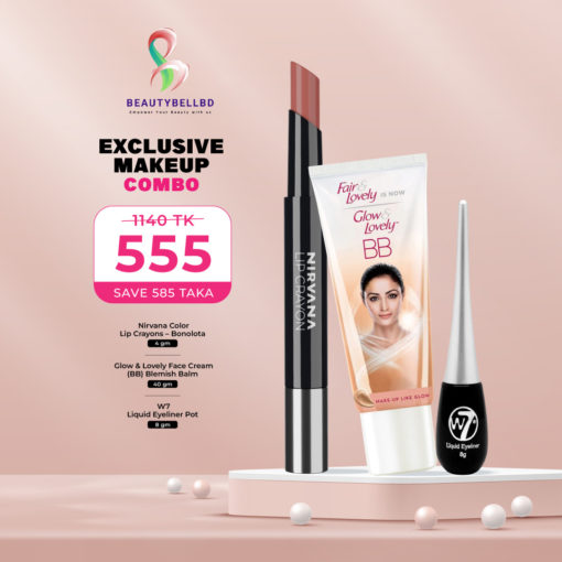 Exclusive Makeup Combo ( Nirvana Color Lip Crayons - Bonolota + W7 Eyeliner + Glow & Lovely Face Cream Blemish Balm) - Image 1