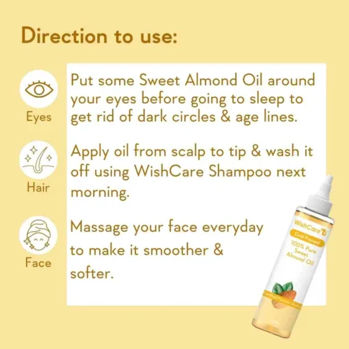 WishCare 100% Pure Cold Pressed Sweet Almond Oil (200ml) - Image 5