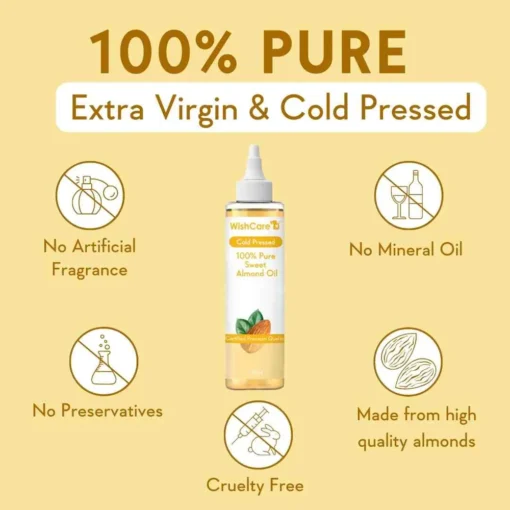 WishCare 100% Pure Cold Pressed Sweet Almond Oil (200ml) - Image 3
