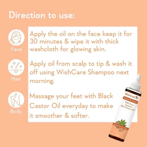 Wishcare 100% Pure Cold Pressed Jamaican Black Castor Oil (200ml) - Image 3