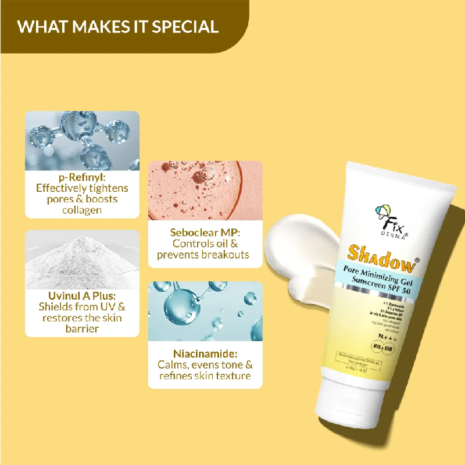 Fixderma Shadow Pore Minimizing gel Sunscreen SPF 50 PA+++ Fixderma Shadow Pore Minimizing gel Sunscreen SPF 50 PA+++