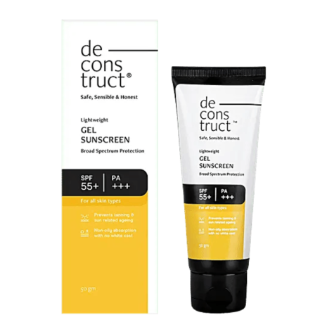 Deconstruct Lightweight Gel Sunscreen SPF55+ PA+++ Deconstruct Lightweight Gel Sunscreen SPF55+ PA+++ 50g front packaging