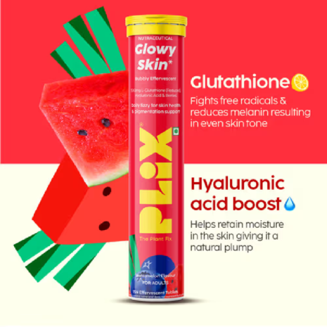 Plix Glutathione Glowy Skin Watermelon Flavour Effervescent Tablets Plix Glutathione Glowy Skin Watermelon Flavour Effervescent Tablets