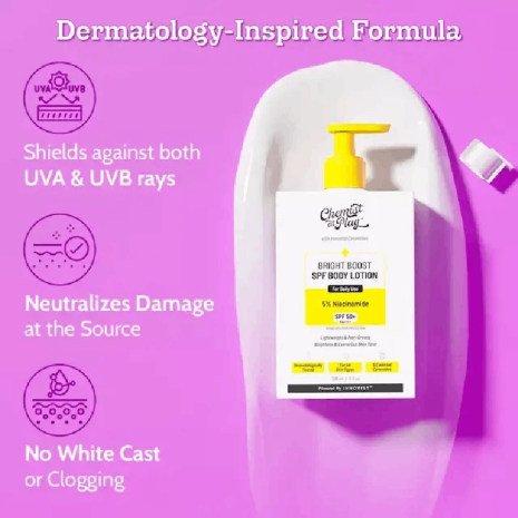 Chemist at Play 5% Niacinamide Bright Boost Body Lotion SPF 50+ PA++++ Chemist at Play 5% Niacinamide Bright Boost Body Lotion SPF 50+ PA++++ sunscreen