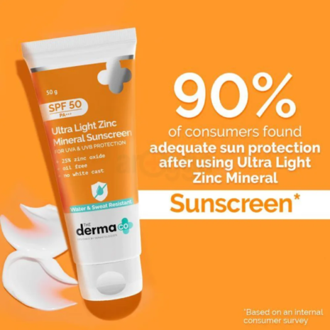 The Derma Co Ultra Light Zinc Mineral Sunscreen With SPF 50 PA+++ The Derma Co Ultra Light Zinc Mineral Sunscreen With SPF 50 PA+++