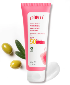 Plum Squalane sunscreen price in Bangladesh, dewy finish sunscreen BD, best sunscreen for dry skin Bangladesh, SPF 50 PA+++ sunscreen with Vitamin E, BeautybellBD.com skincare, hydrating sunscreen for glowing skin