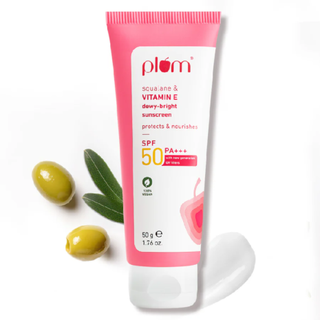 Plum Squalane sunscreen price in Bangladesh, dewy finish sunscreen BD, best sunscreen for dry skin Bangladesh, SPF 50 PA+++ sunscreen with Vitamin E, BeautybellBD.com skincare, hydrating sunscreen for glowing skin
