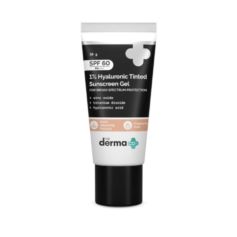 The Derma Co 1% Hyaluronic Tinted Sunscreen Gel SPF60 PA++++ The Derma Co 1% Hyaluronic Tinted Sunscreen Gel SPF60 PA++++