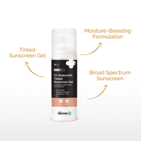 The Derma Co 1% Hyaluronic Tinted Sunscreen Gel SPF60 PA++++ The Derma Co 1% Hyaluronic Tinted Sunscreen Gel SPF60 PA++++