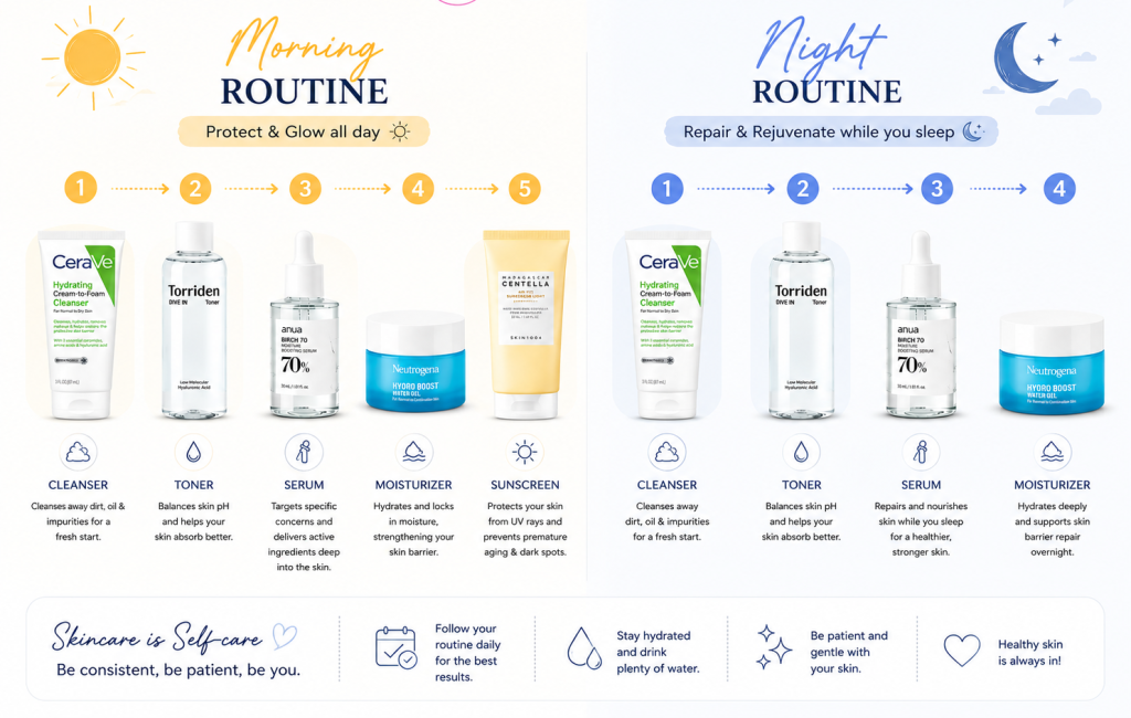 Beginner skincare routine in Bangladesh morning and night