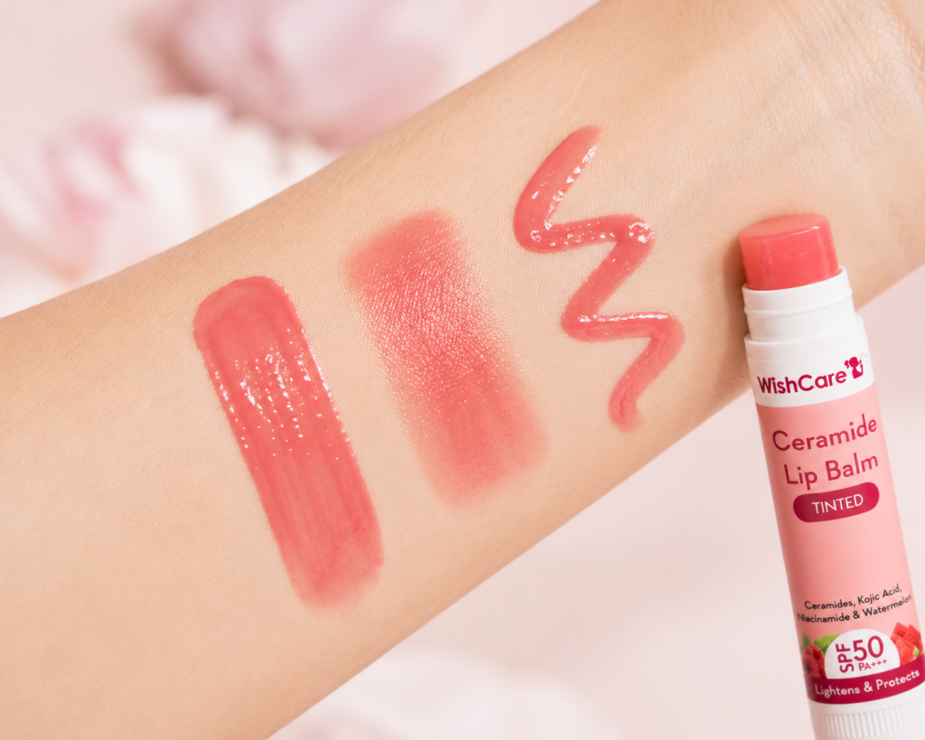WishCare ceramide tinted lip balm swatches