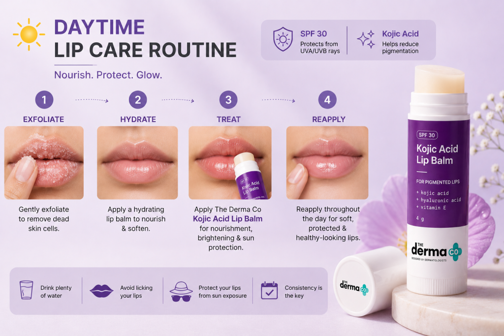 Daytime lip care routine with SPF lip balm