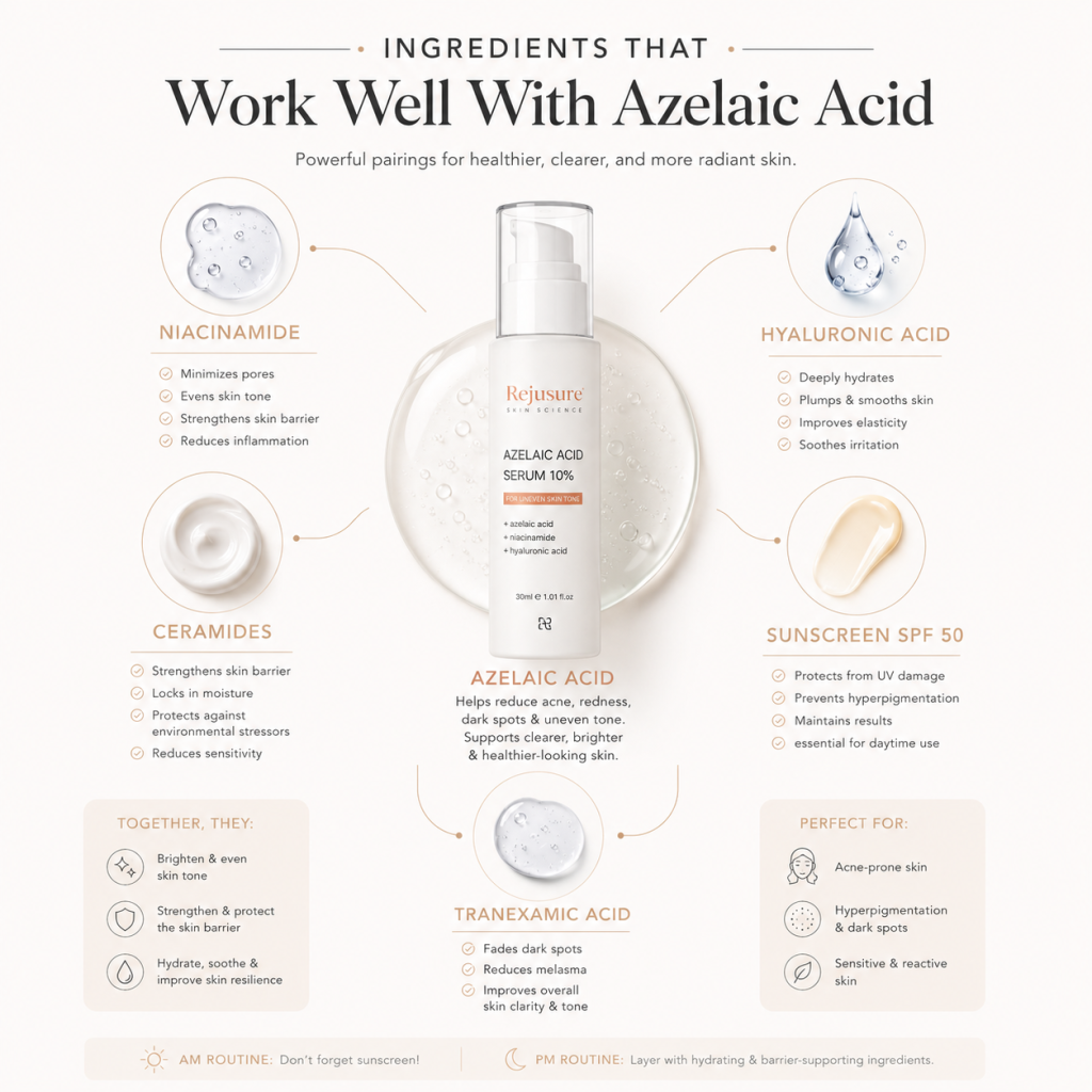 Azelaic Acid For Hyperpigmentation &Amp; Dark Spots: দাগহীন ও উজ্জ্বল ত্বকের জন্য একটি কার্যকর সমাধান 6 Niacinamide hyaluronic acid ceramides and azelaic acid infographic