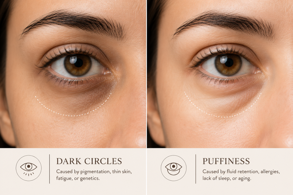 Dark circles vs puffy eyes comparison