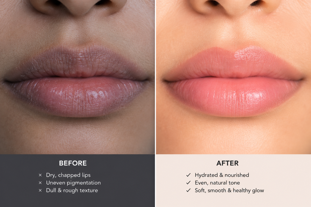 Melalumin Lip Lightener before and after concept