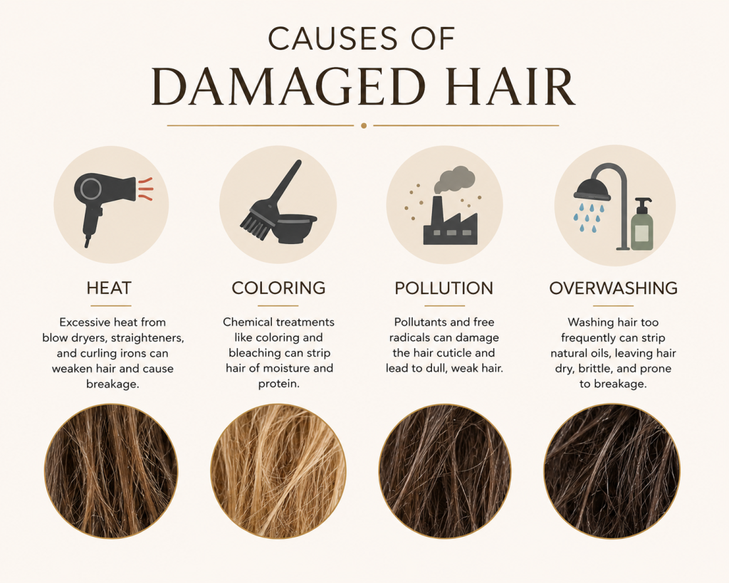 Damaged Hair এর জন্য Best Hair Mask: Complete Repair Guide 2 Common causes of damaged hair and damaged hair treatment guide