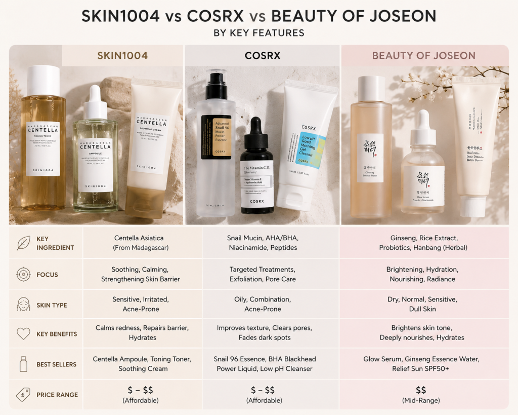  Skin1004 vs COSRX vs Beauty of Joseon comparison in Bangladesh