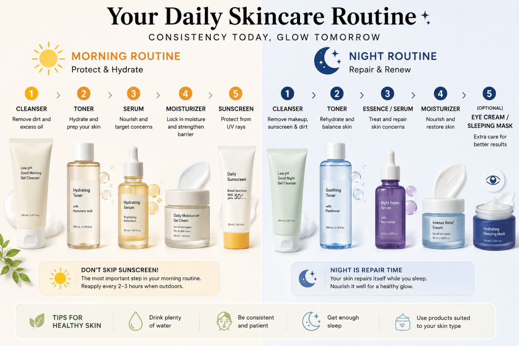  Morning and night Korean skincare routine in Bangladesh
