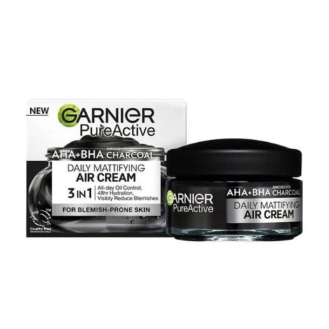 Garnier Pureactive Aha + Bha Charcoal Daily Mattifying 3 In1 Air Cream 50Ml 1 Garnier PureActive AHA + BHA Charcoal Daily Mattifying 3 in1 Air Cream 50ml