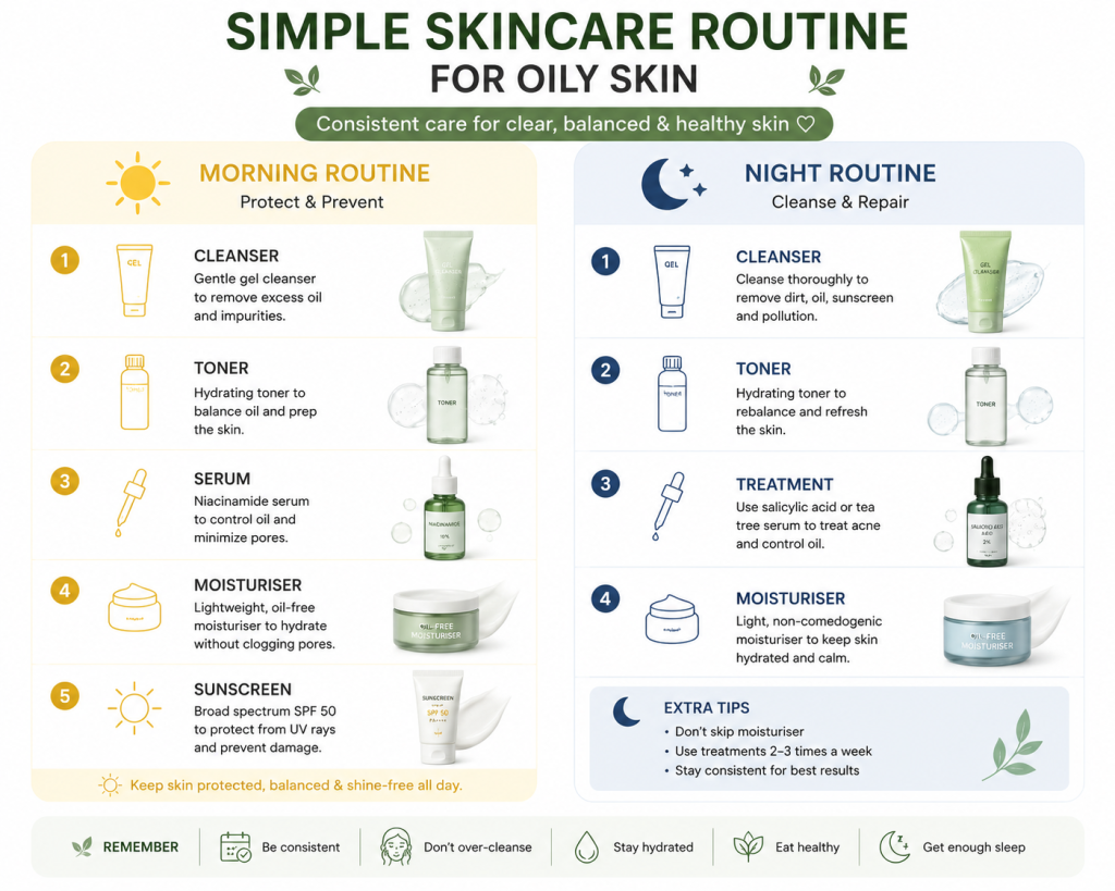 Morning and night skincare routine for oily skin
