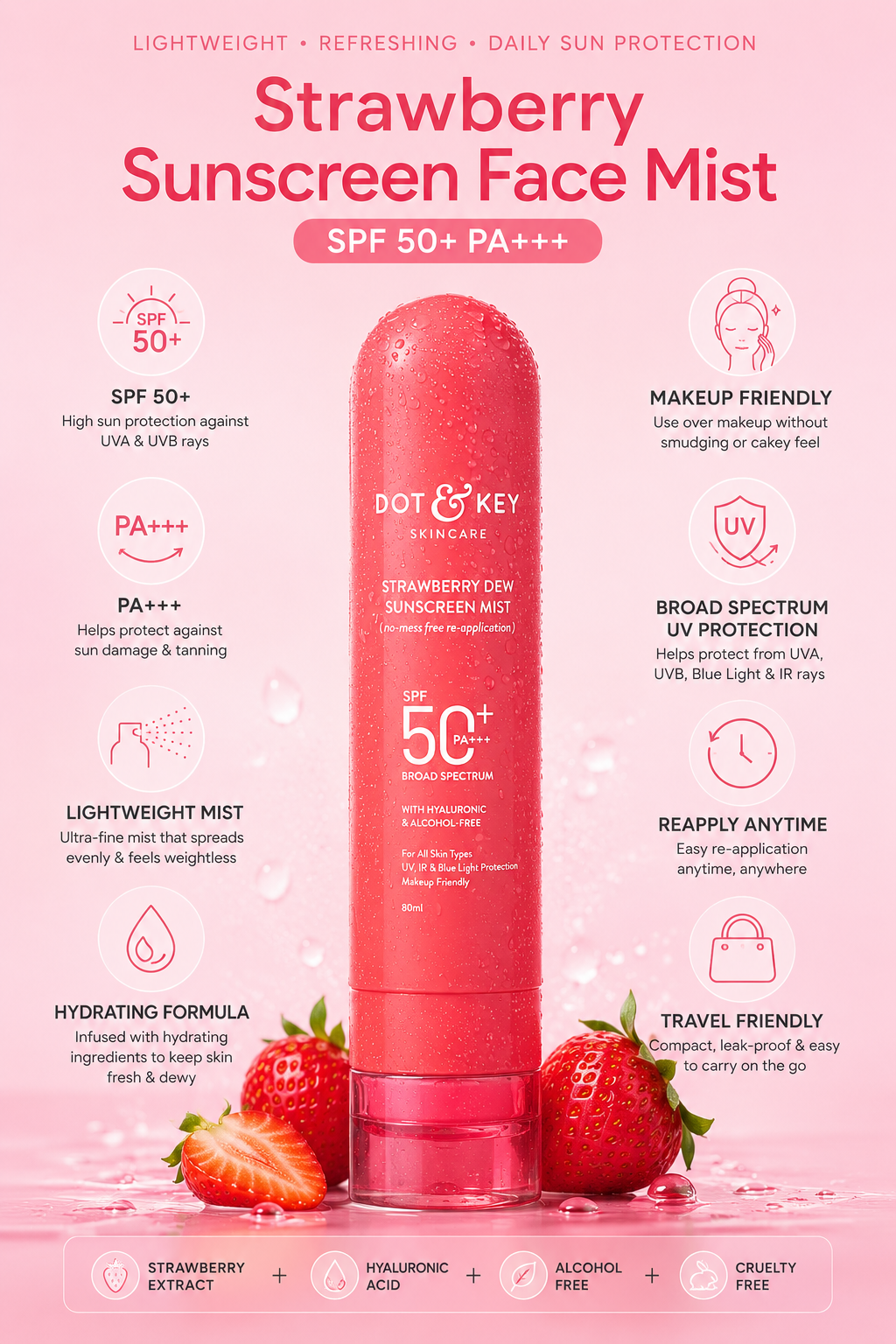 Dot &Amp; Key Strawberry Sunscreen Face Mist In-Vivo Tested Spf 50+ Pa+++ 2 Strawberry Sunscreen Face Mist SPF 50+ PA+++