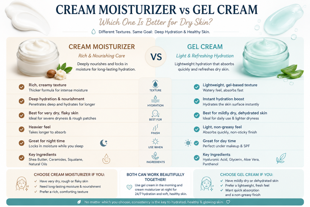 Cream moisturizer vs gel cream for dry skin
