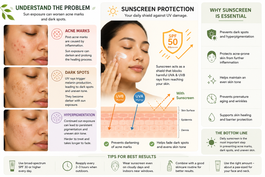 Acne-Prone Skin Routine Bd: Simple Skincare Routine For Pimples And Breakouts 5 Sunscreen for acne marks and dark spots in Bangladesh