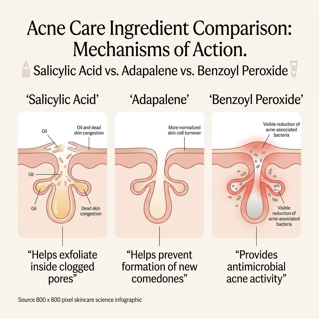 Salicylic acid, adapalene and benzoyl peroxide comparison by acne type