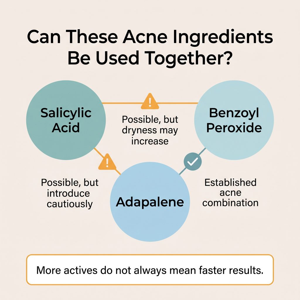 Benzoyl peroxide acne treatment graphic showing application, irritation caution and fabric bleaching warning