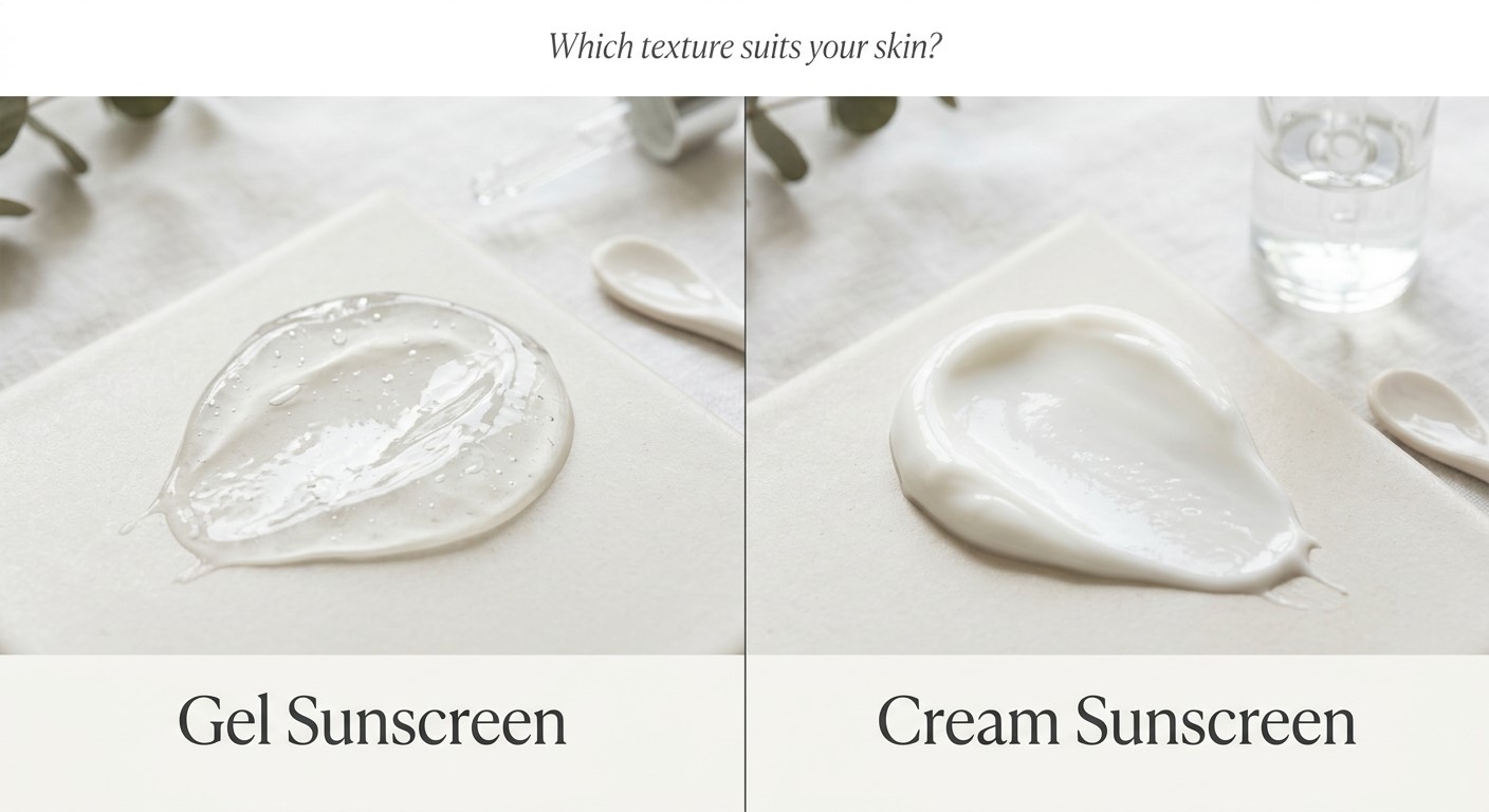 Gel and Cream Sunscreen textures compared for different skin types