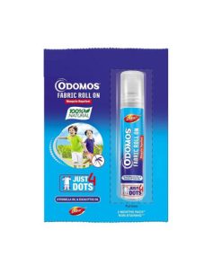 Odomos Mosquito Repellent Fabric Roll On 8ml bottle and packaging box
