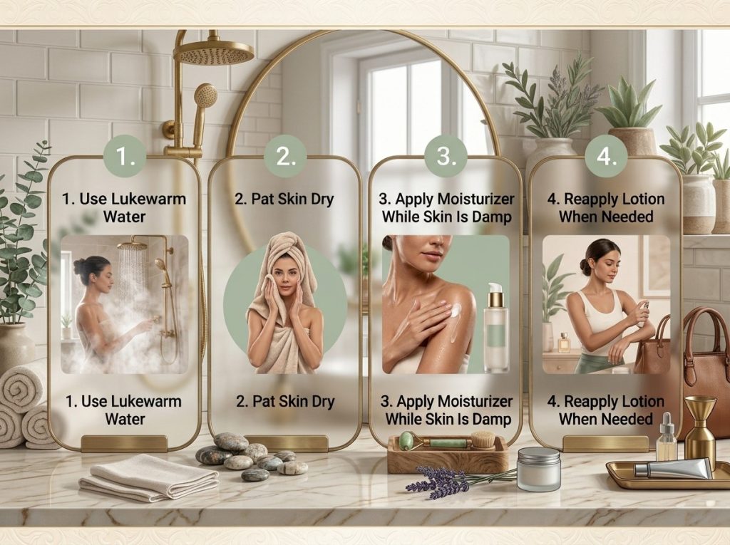 Four steps for applying body moisturizer after bathing during winter